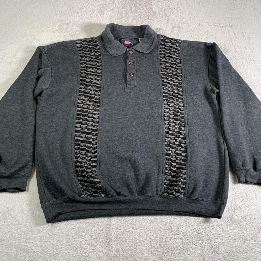 Safe Harbor Sweater Mens Large Gray Knit Polo Long‎ Sleeve Pullover Casual Shirt